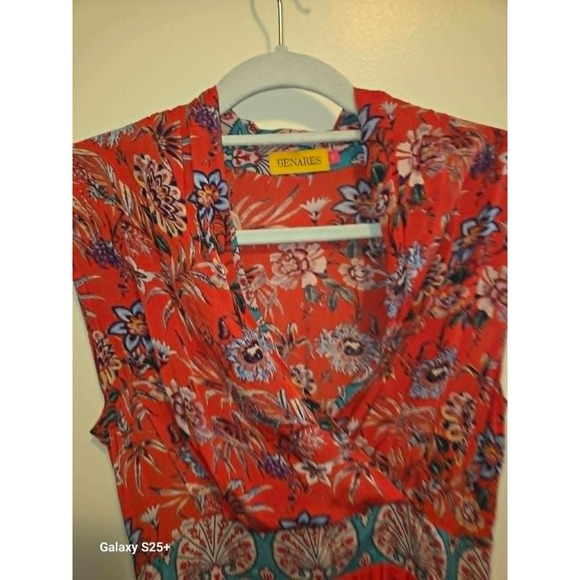 Benares Floral Paisley Mini Dress Womens Small Red Excellent Boho Sleeveless - Picture 3 of 4